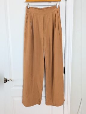 Frank and Oak Sally wide leg viscose pleated wide leg pants camel brown small Xs